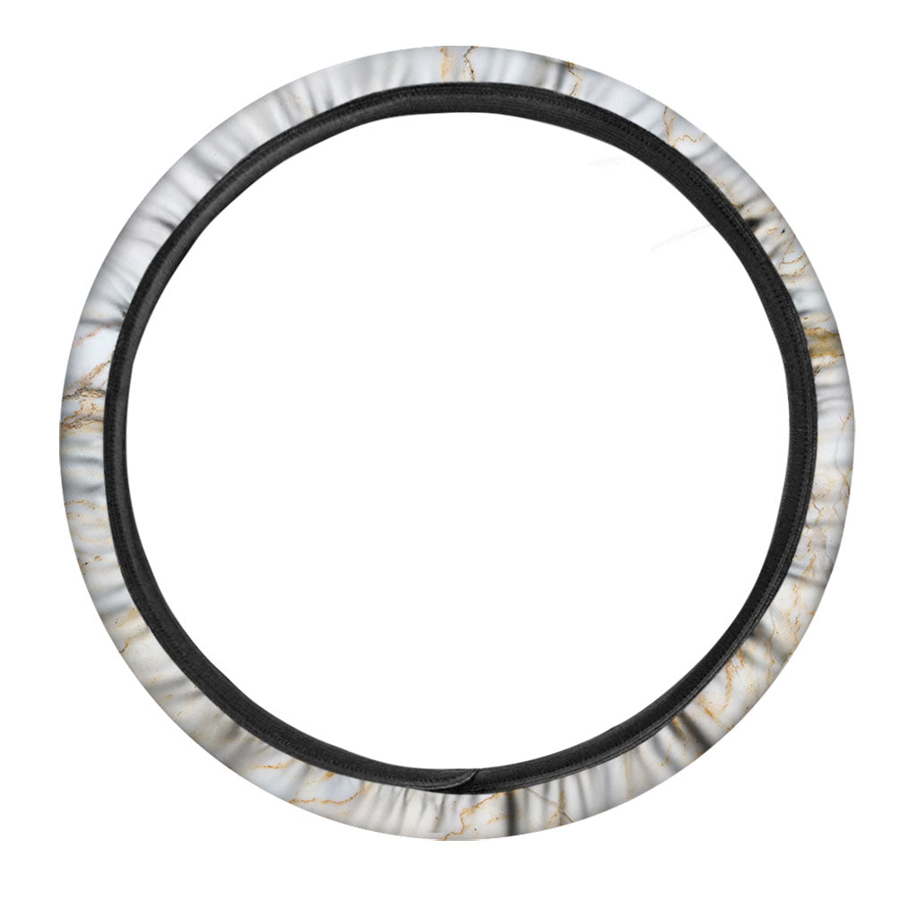 White Brown Grunge Marble Print Car Steering Wheel Cover