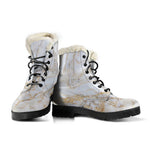 White Brown Grunge Marble Print Comfy Boots GearFrost
