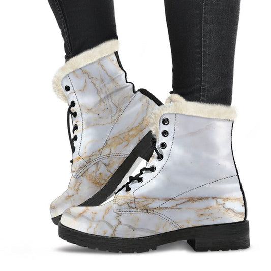 White Brown Grunge Marble Print Comfy Boots GearFrost