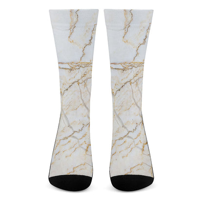 White Brown Grunge Marble Print Crew Socks