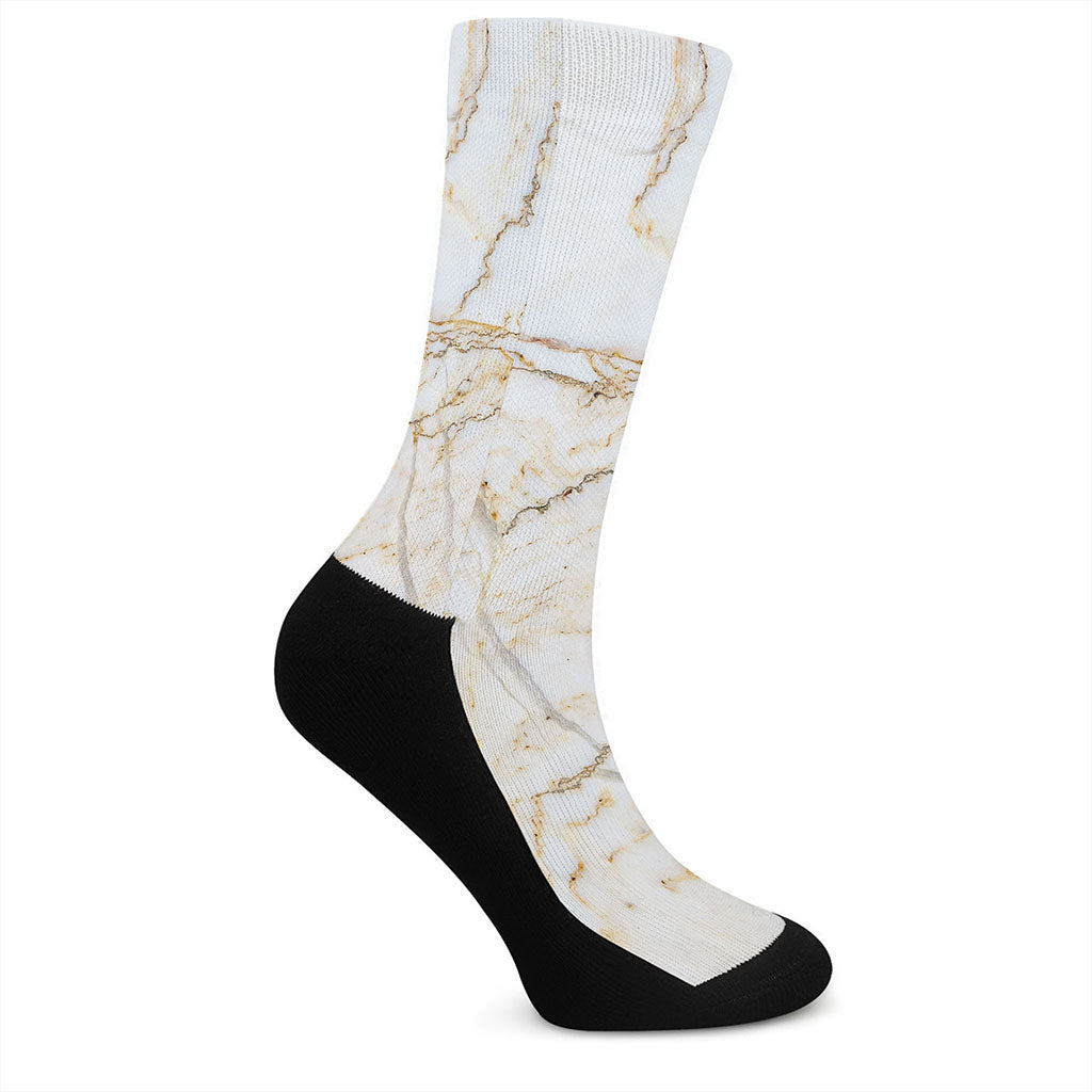 White Brown Grunge Marble Print Crew Socks