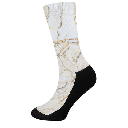 White Brown Grunge Marble Print Crew Socks
