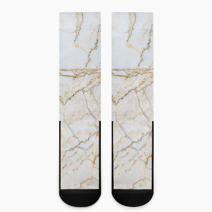 White Brown Grunge Marble Print Crew Socks