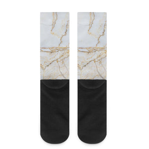 White Brown Grunge Marble Print Crew Socks