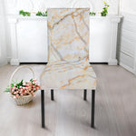 White Brown Grunge Marble Print Dining Chair Slipcover