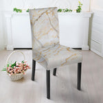 White Brown Grunge Marble Print Dining Chair Slipcover