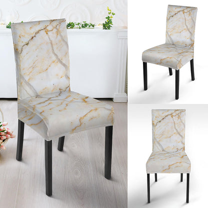 White Brown Grunge Marble Print Dining Chair Slipcover