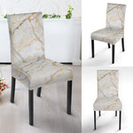 White Brown Grunge Marble Print Dining Chair Slipcover