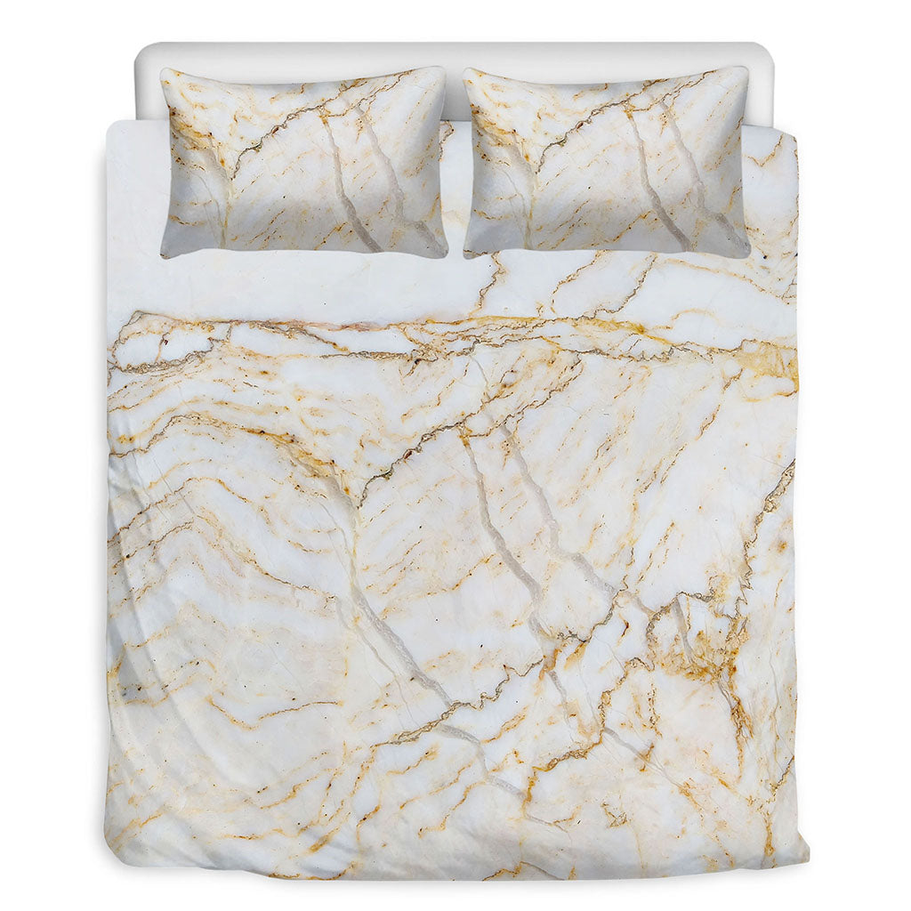 White Brown Grunge Marble Print Duvet Cover Bedding Set