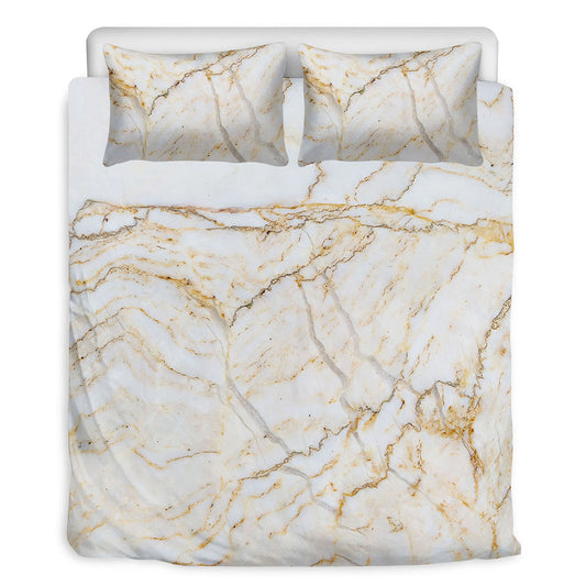 White Brown Grunge Marble Print Duvet Cover Bedding Set