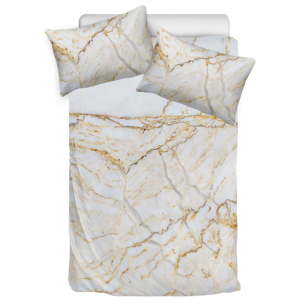 White Brown Grunge Marble Print Duvet Cover Bedding Set