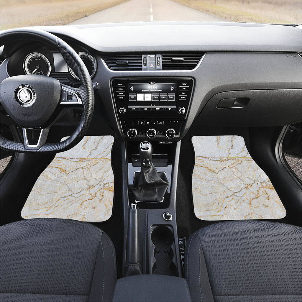 White Brown Grunge Marble Print Front and Back Car Floor Mats