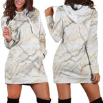 White Brown Grunge Marble Print Hoodie Dress GearFrost