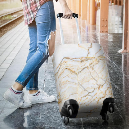 White Brown Grunge Marble Print Luggage Cover GearFrost