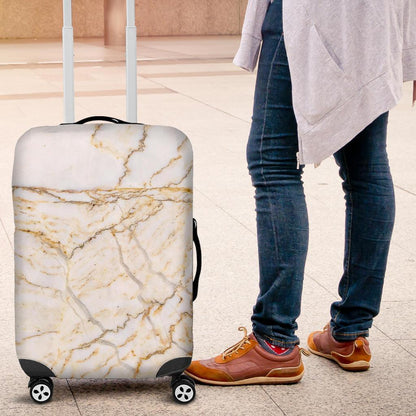 White Brown Grunge Marble Print Luggage Cover GearFrost