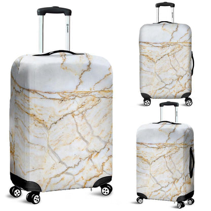 White Brown Grunge Marble Print Luggage Cover GearFrost