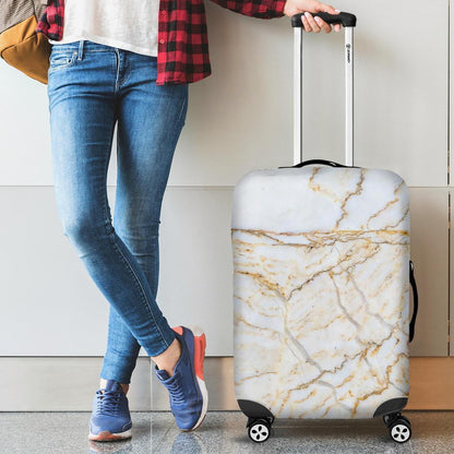 White Brown Grunge Marble Print Luggage Cover GearFrost