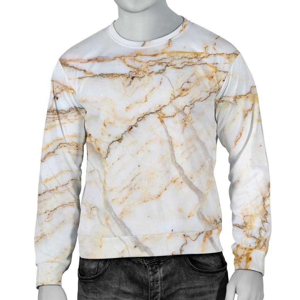 White Brown Grunge Marble Print Men's Crewneck Sweatshirt GearFrost