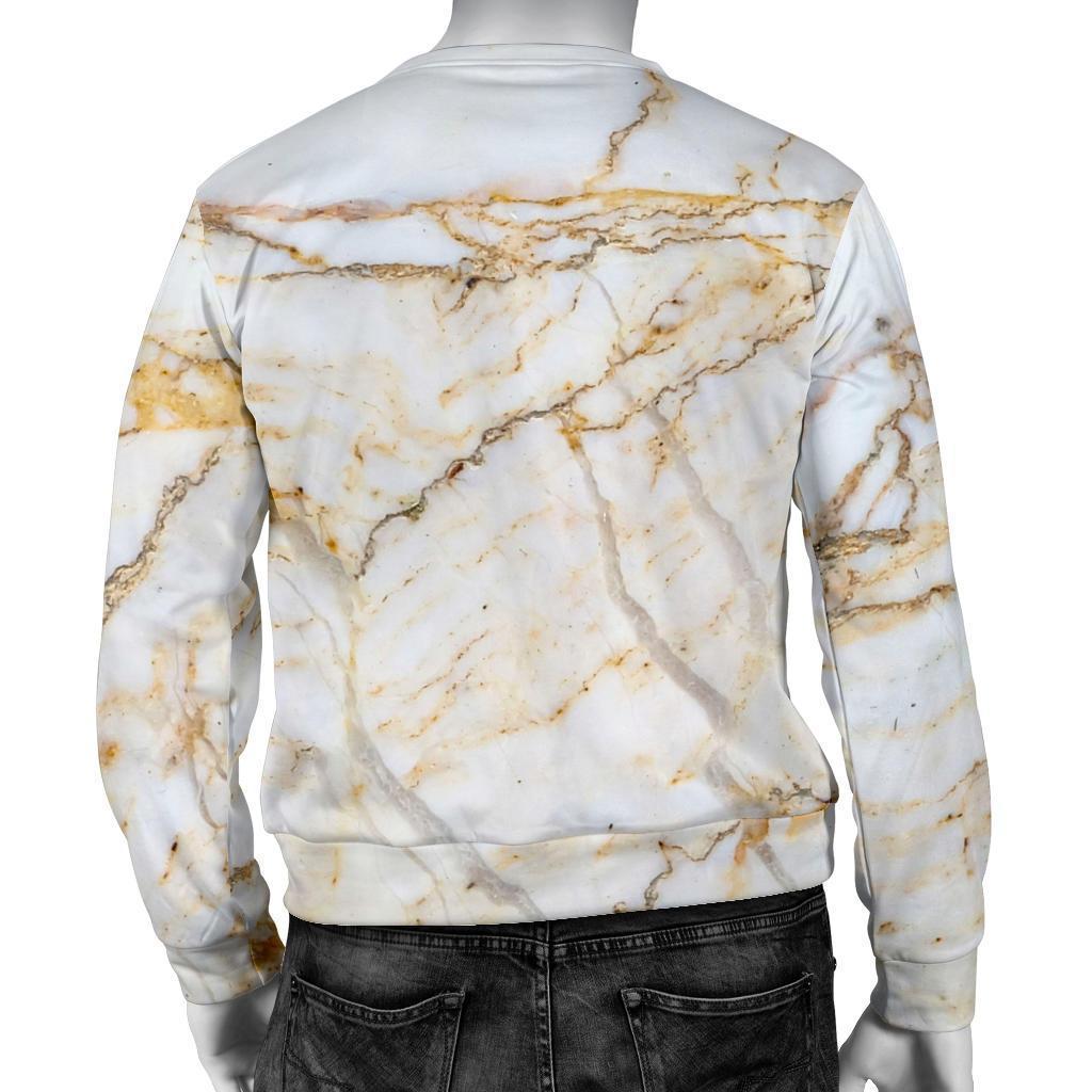 White Brown Grunge Marble Print Men's Crewneck Sweatshirt GearFrost
