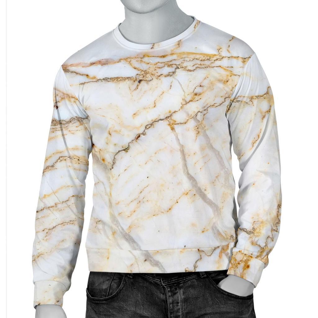 White Brown Grunge Marble Print Men's Crewneck Sweatshirt GearFrost