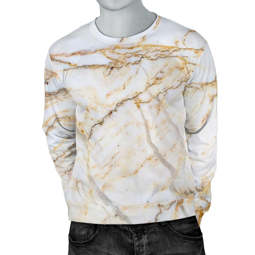 White Brown Grunge Marble Print Men's Crewneck Sweatshirt GearFrost