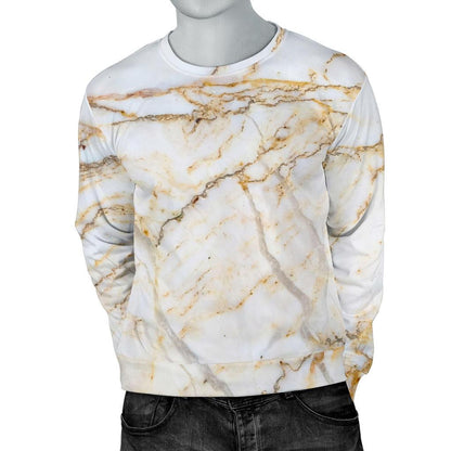 White Brown Grunge Marble Print Men's Crewneck Sweatshirt GearFrost