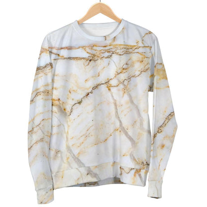 White Brown Grunge Marble Print Men's Crewneck Sweatshirt GearFrost