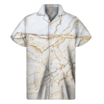 White Brown Grunge Marble Print Men's Short Sleeve Shirt