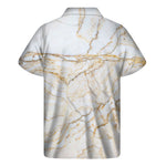 White Brown Grunge Marble Print Men's Short Sleeve Shirt