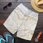 White Brown Grunge Marble Print Men's Shorts