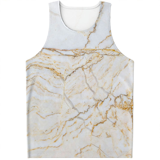 White Brown Grunge Marble Print Men's Tank Top