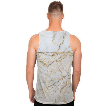White Brown Grunge Marble Print Men's Tank Top