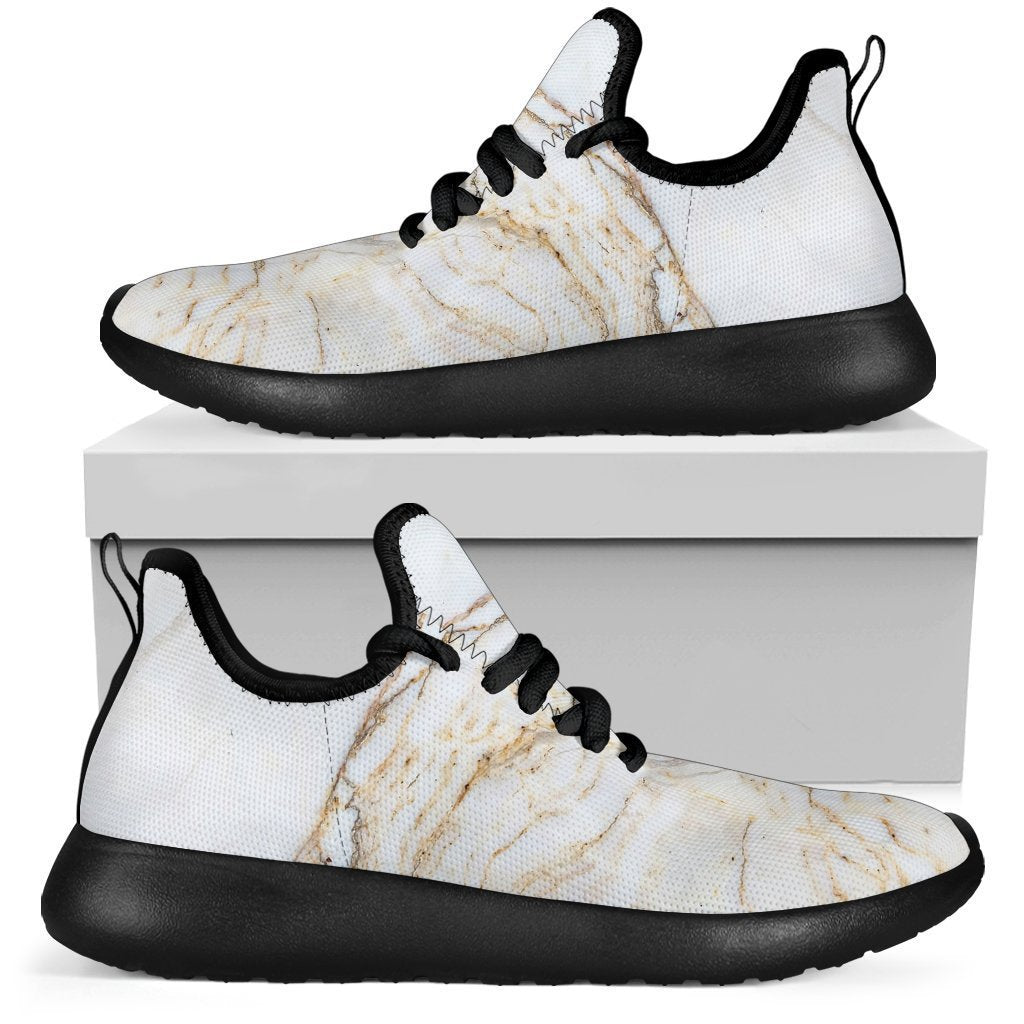 White Brown Grunge Marble Print Mesh Knit Shoes GearFrost