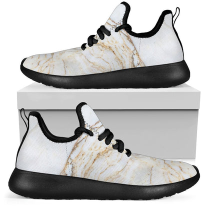 White Brown Grunge Marble Print Mesh Knit Shoes GearFrost
