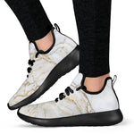White Brown Grunge Marble Print Mesh Knit Shoes GearFrost
