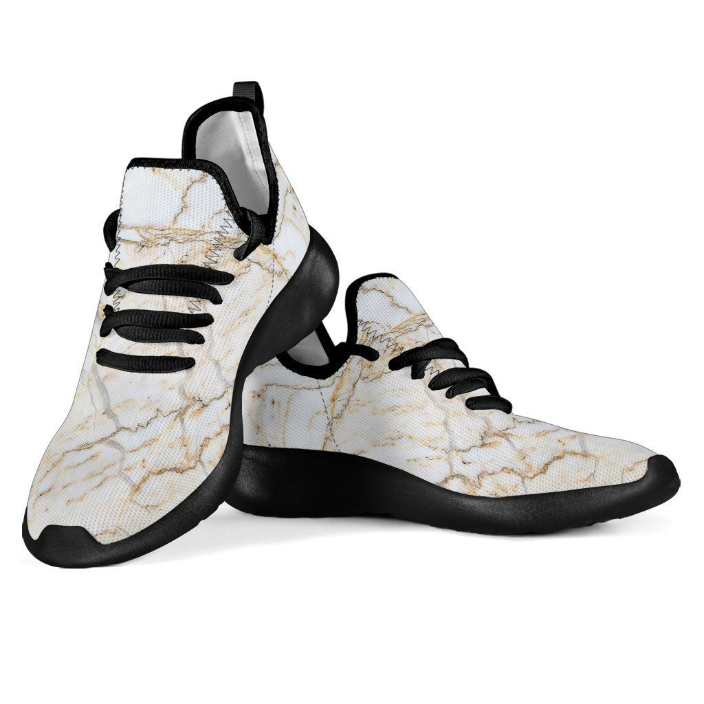 White Brown Grunge Marble Print Mesh Knit Shoes GearFrost