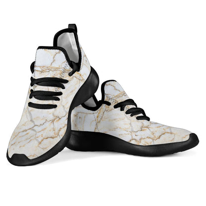 White Brown Grunge Marble Print Mesh Knit Shoes GearFrost