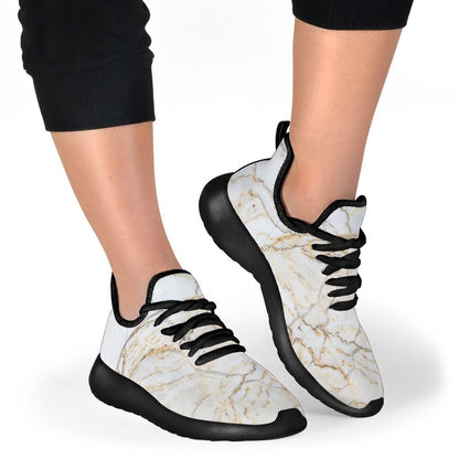 White Brown Grunge Marble Print Mesh Knit Shoes GearFrost