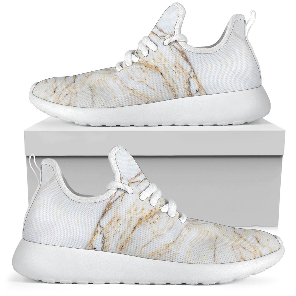 White Brown Grunge Marble Print Mesh Knit Shoes GearFrost