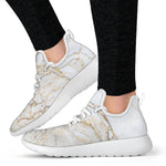 White Brown Grunge Marble Print Mesh Knit Shoes GearFrost