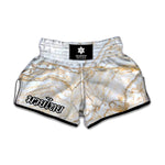 White Brown Grunge Marble Print Muay Thai Boxing Shorts