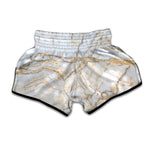 White Brown Grunge Marble Print Muay Thai Boxing Shorts