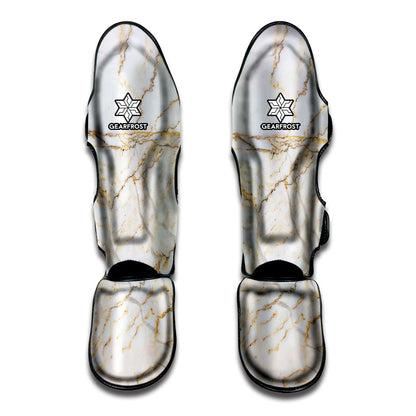 White Brown Grunge Marble Print Muay Thai Shin Guard