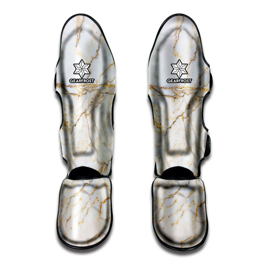 White Brown Grunge Marble Print Muay Thai Shin Guard