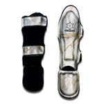 White Brown Grunge Marble Print Muay Thai Shin Guard