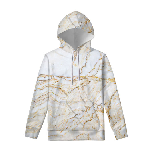 White Brown Grunge Marble Print Pullover Hoodie