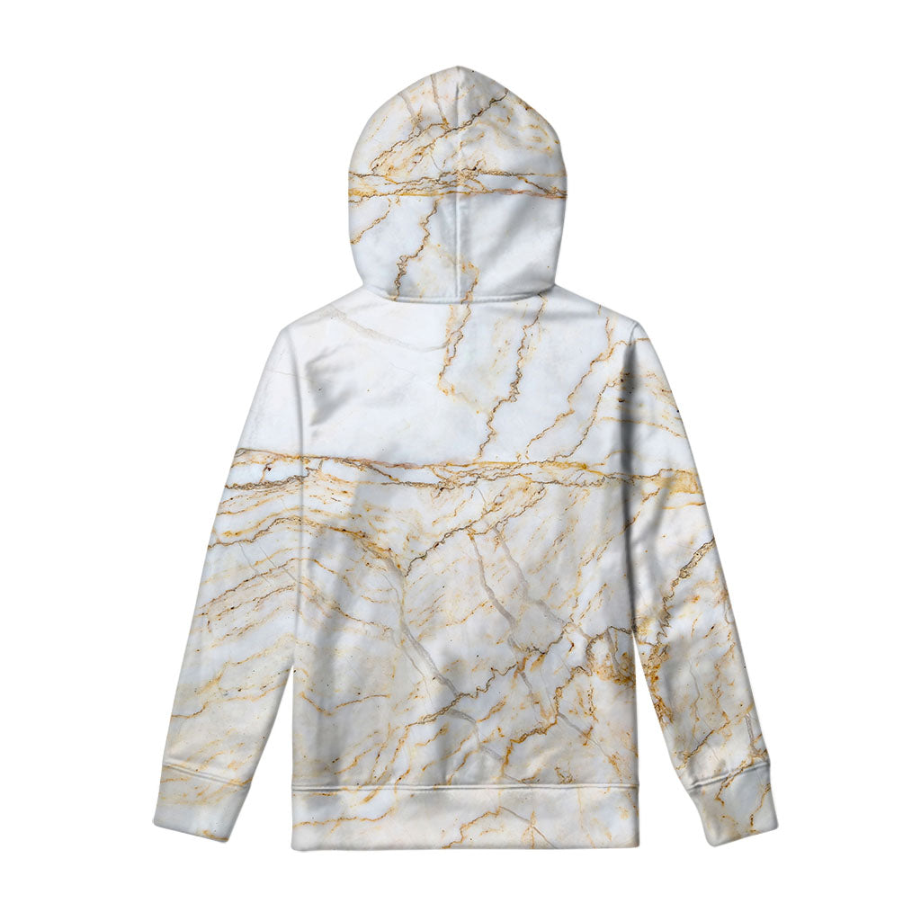 White Brown Grunge Marble Print Pullover Hoodie
