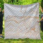 White Brown Grunge Marble Print Quilt