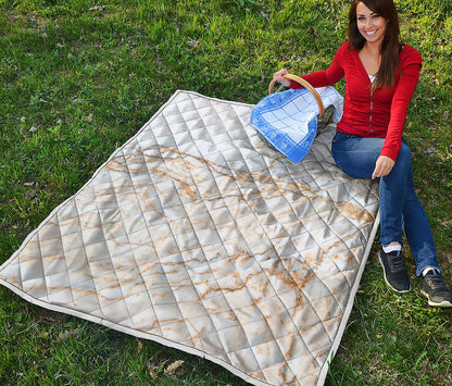 White Brown Grunge Marble Print Quilt