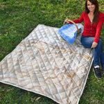 White Brown Grunge Marble Print Quilt